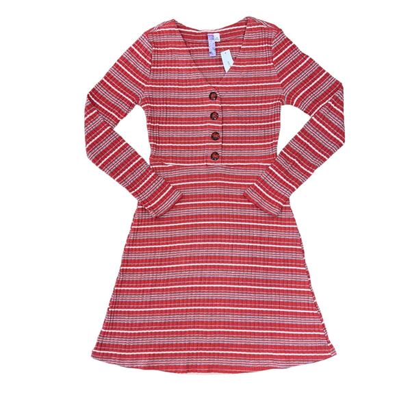 NWT Francesca's Alya Cinnamon/Coral Striped Button Dress - Picture 1 of 8